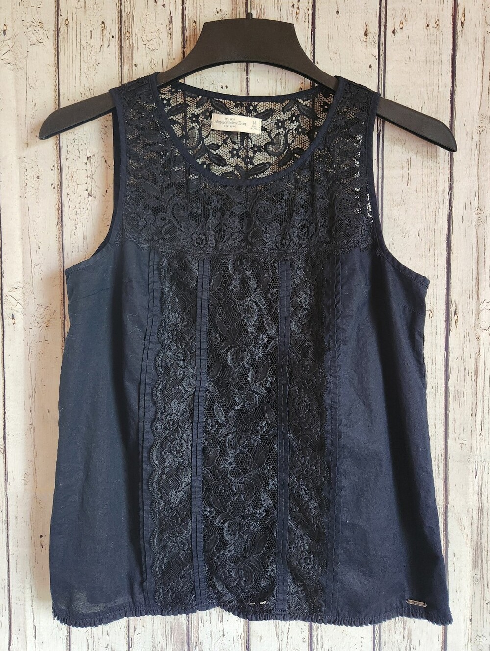 Abercrombie & Fitch Dark Navy Sheer Lace Panel Tank Top M Boho Festival Chic